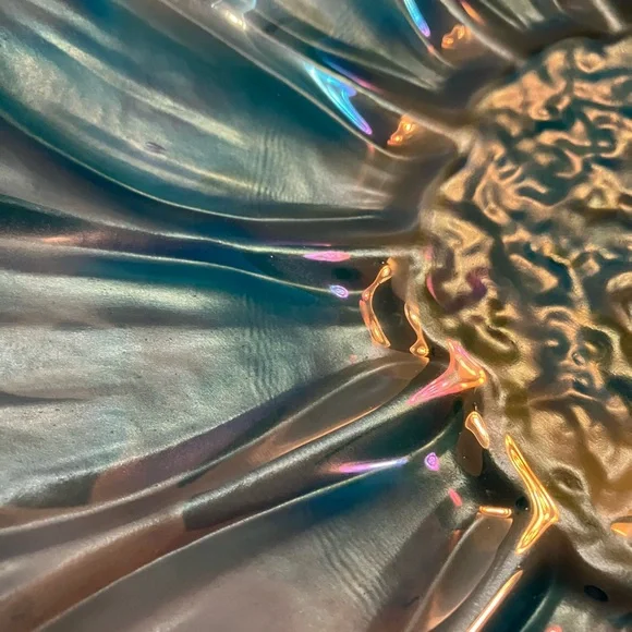 Akcam Turkish Opalescent Aqua Blue/Gold Platter Glass - Picture 4 of 5